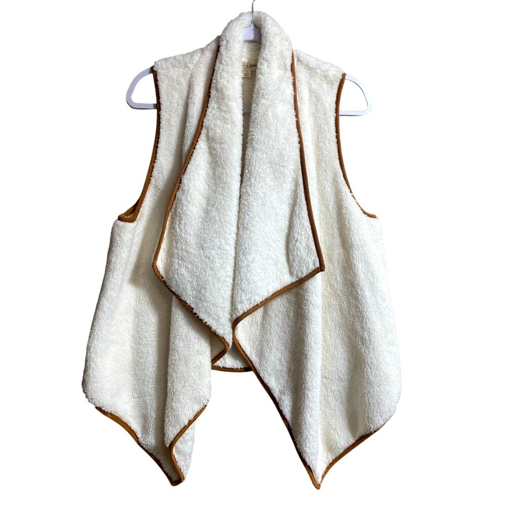 Song N Spirit Sherpa Tiered Layered Vest Large Cream White Brown Cozy